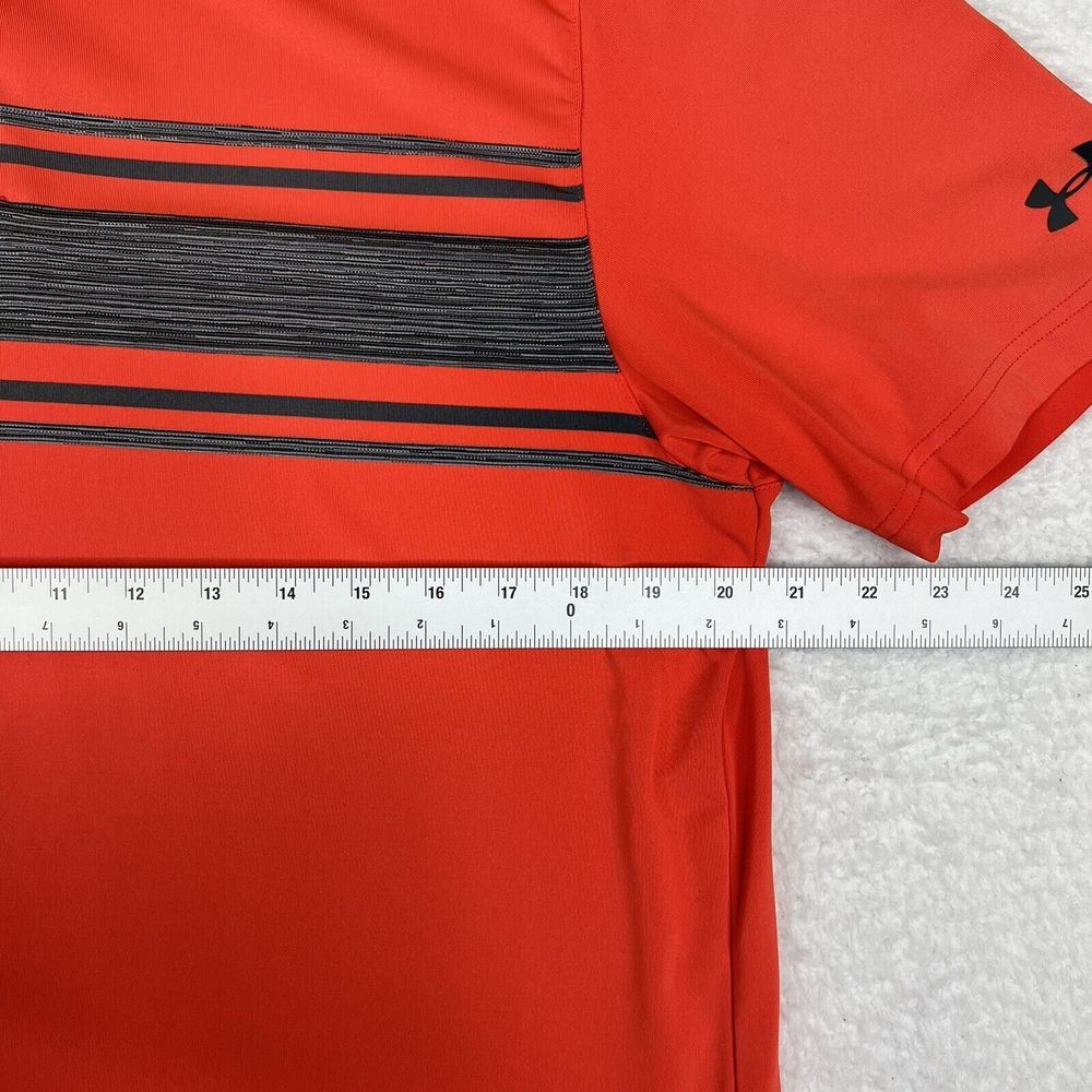 Under Armour Shirt Mens Large Red Orange Striped Polo Heatgear Short Sleeve Golf - Picture 10 of 14